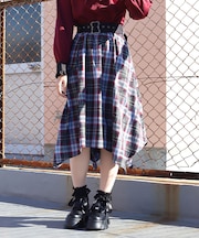 ベルト付チェックイレヘムスカート
