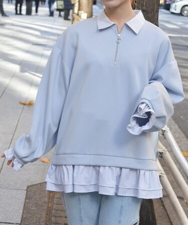 ハーフジップレイヤード風プルオーバー