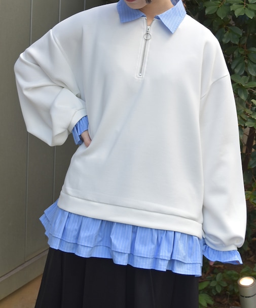 ハーフジップレイヤード風プルオーバー