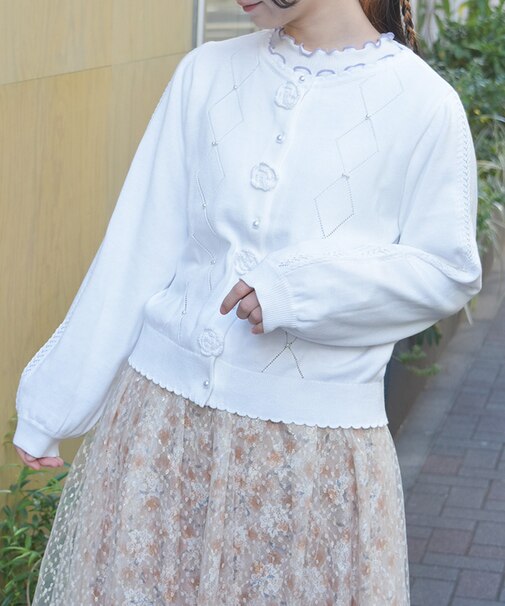 かぎ針ローズニットカーデ