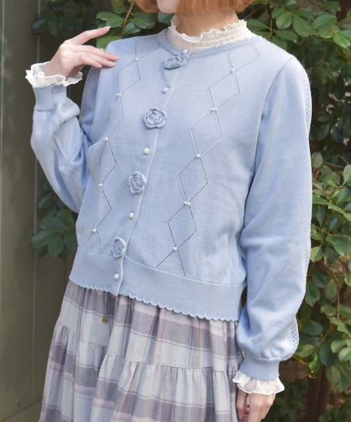 かぎ針ローズニットカーデ