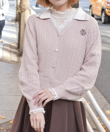 バイカラーニットポロカーディガン