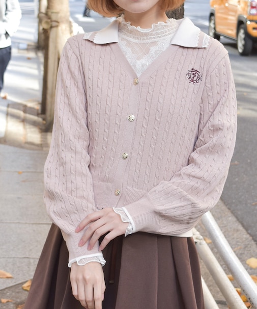 バイカラーニットポロカーディガン