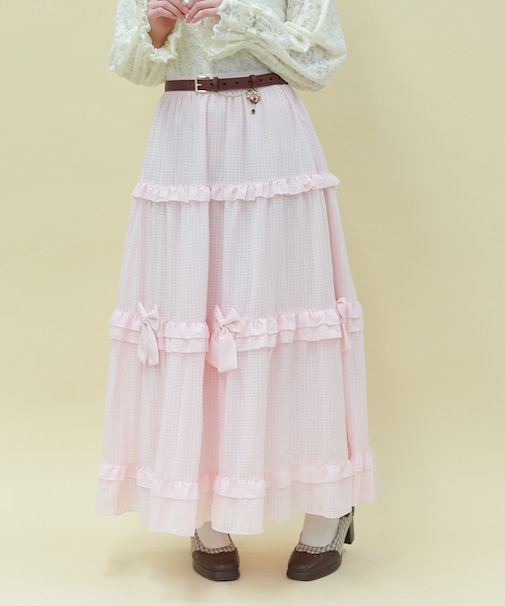 シアーギンガムティアードスカート