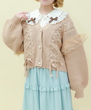 編み上げ×チュールフリルカーディガン