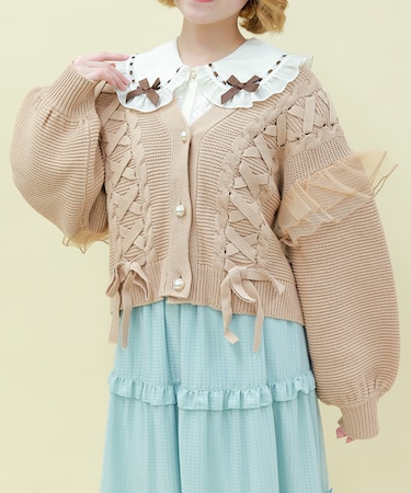 編み上げ×チュールフリルカーディガン
