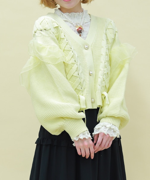 編み上げ×チュールフリルカーディガン