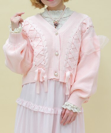 編み上げ×チュールフリルカーディガン