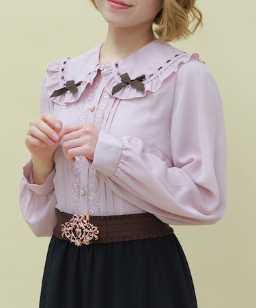 チョコレートリボン丸襟ブラウス