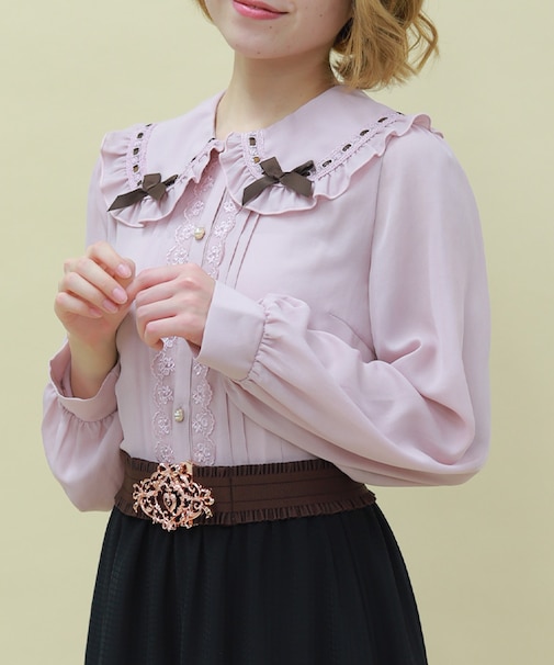 チョコレートリボン丸襟ブラウス