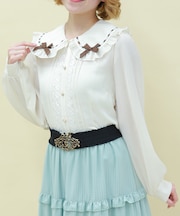 チョコレートリボン丸襟ブラウス