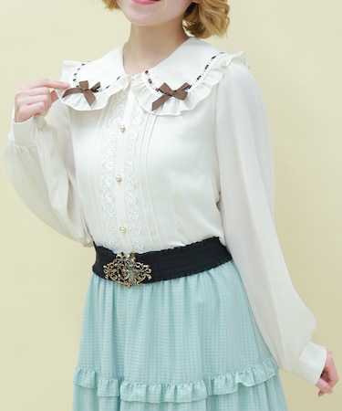 チョコレートリボン丸襟ブラウス