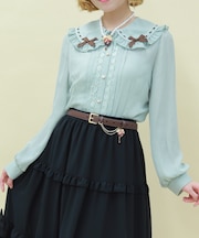 チョコレートリボン丸襟ブラウス