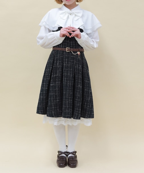 ケープフリルツイードワンピース