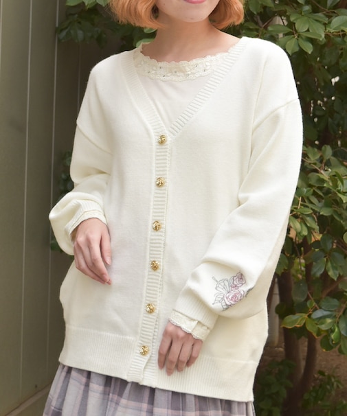 薔薇×蝶刺繍ロングカーディガン