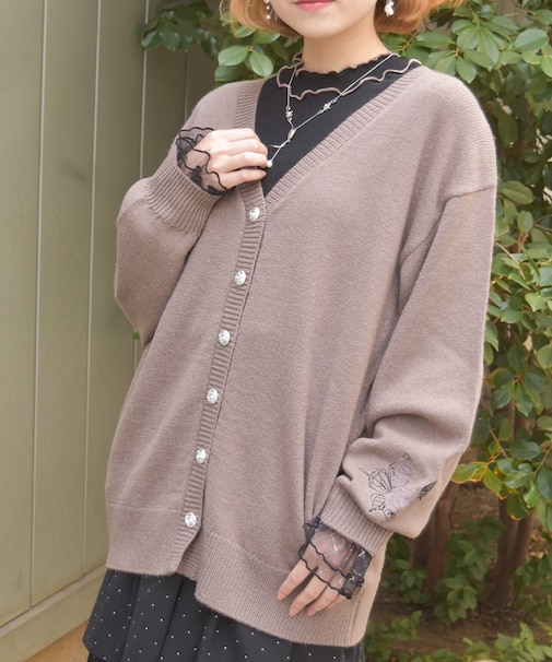 薔薇×蝶刺繍ロングカーディガン