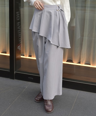 ペプラム風ベルト付パンツ