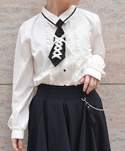 レースアップタイ付ブラウス