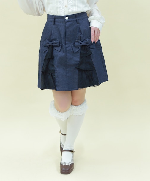 レースフリルデニムスカート