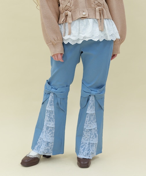 レースフリルデニムパンツ
