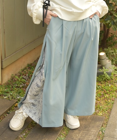 サイド柄切替ワイドパンツ