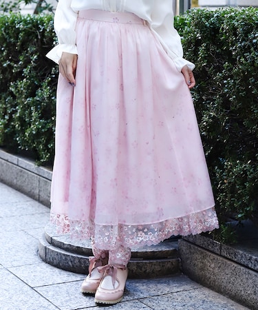 桜レース×桜柄スカート