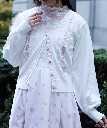 桜刺繍ニットカーディガン