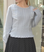 チェックシフォンリボンニット