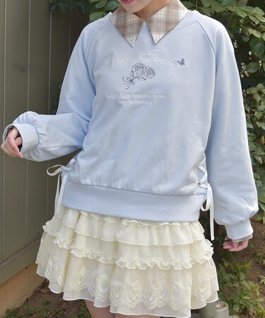 レースアップ刺繍トレーナー