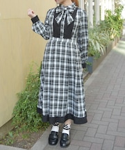 チェック切替シャツワンピース