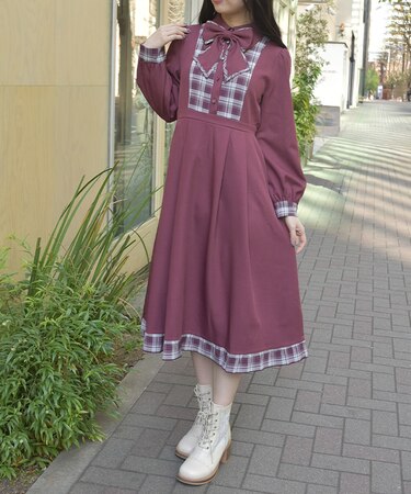 チェック切替シャツワンピース