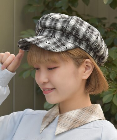 リボン×チェックキャスケット