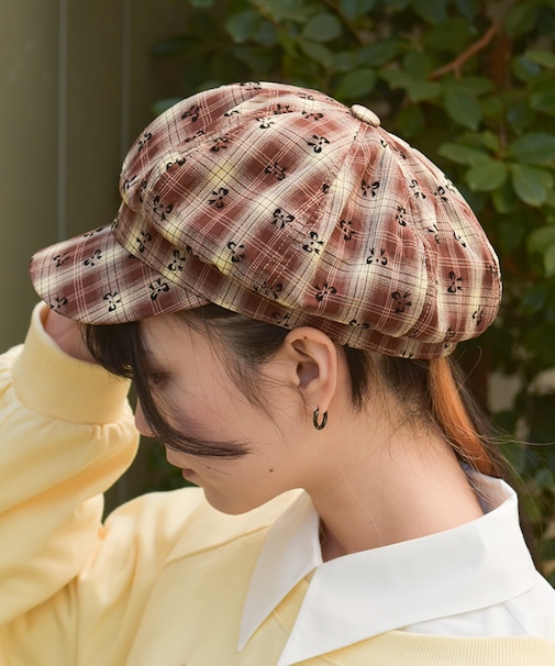 リボン×チェックキャスケット