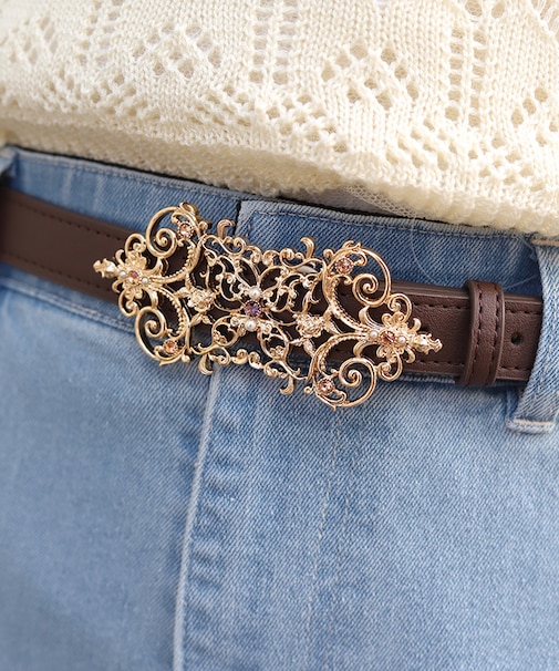 蝶モチーフバックル合皮ベルト