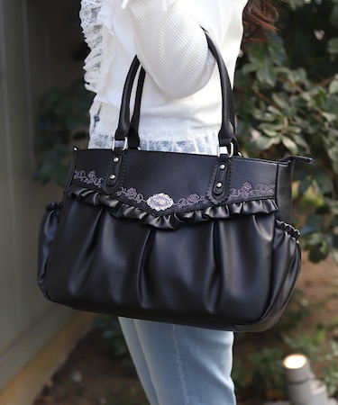 ローズ刺繍フリルＡ４トート