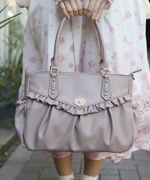 ローズ刺繍フリルＡ４トート