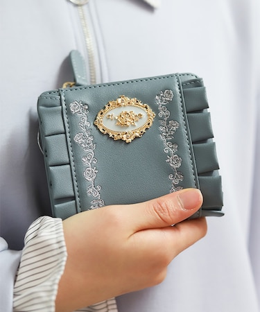 ローズ刺繍フリルミニ財布