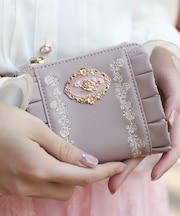 ローズ刺繍フリルミニ財布