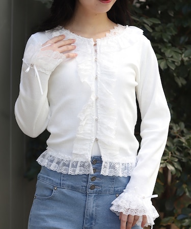 ローズボタンフリルトップス