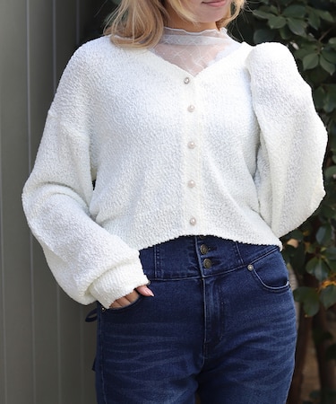 パール釦ぽこぽこニットカーディガン