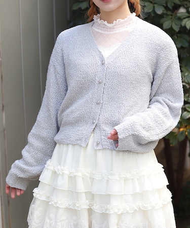 パール釦ぽこぽこニットカーディガン