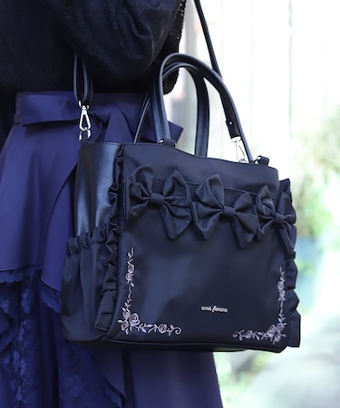 撥水ナイロン連リボントート