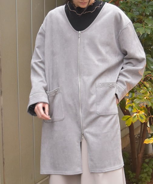 カットスエードコーディガン