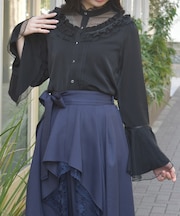 ドットチュール姫袖ブラウス