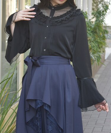 ドットチュール姫袖ブラウス