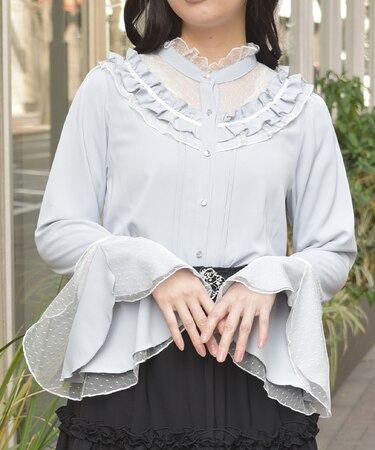 ドットチュール姫袖ブラウス