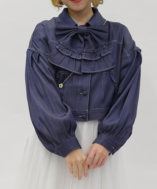 リボン付きデニムジャケット