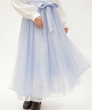 チュール×レースロングスカート