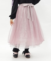 チュール×レースロングスカート