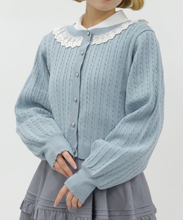 ケーブル柄バックリボンカーディガン